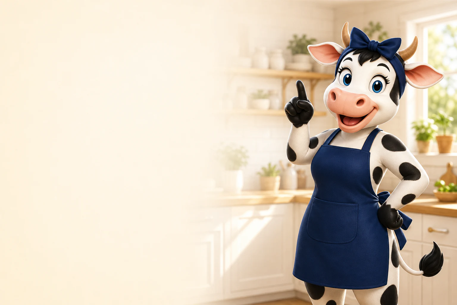 Mascote em uma cozinha caseira iluminada
